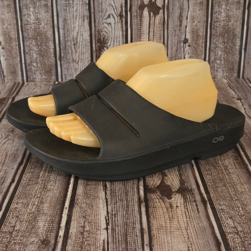 Sz M 9/ W‎ 11 Unisex OOFOS OOahh Black Recovery Comfort Slides Sandals VGUC!